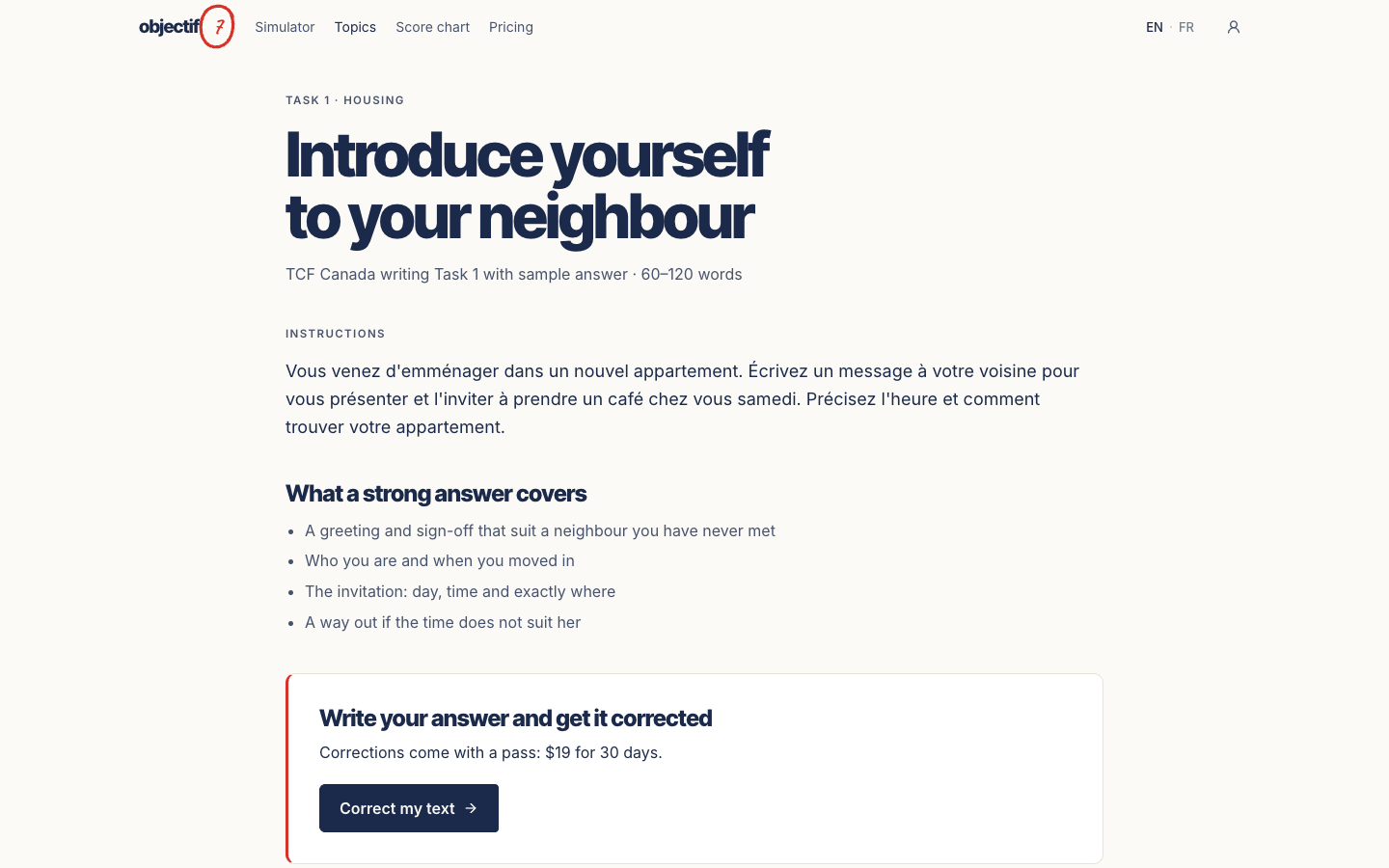 Objectif 7 · TCF Canada writing coach screenshot 3